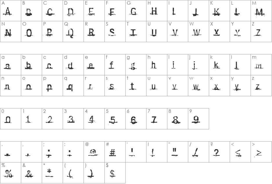 Sabotage font character map preview