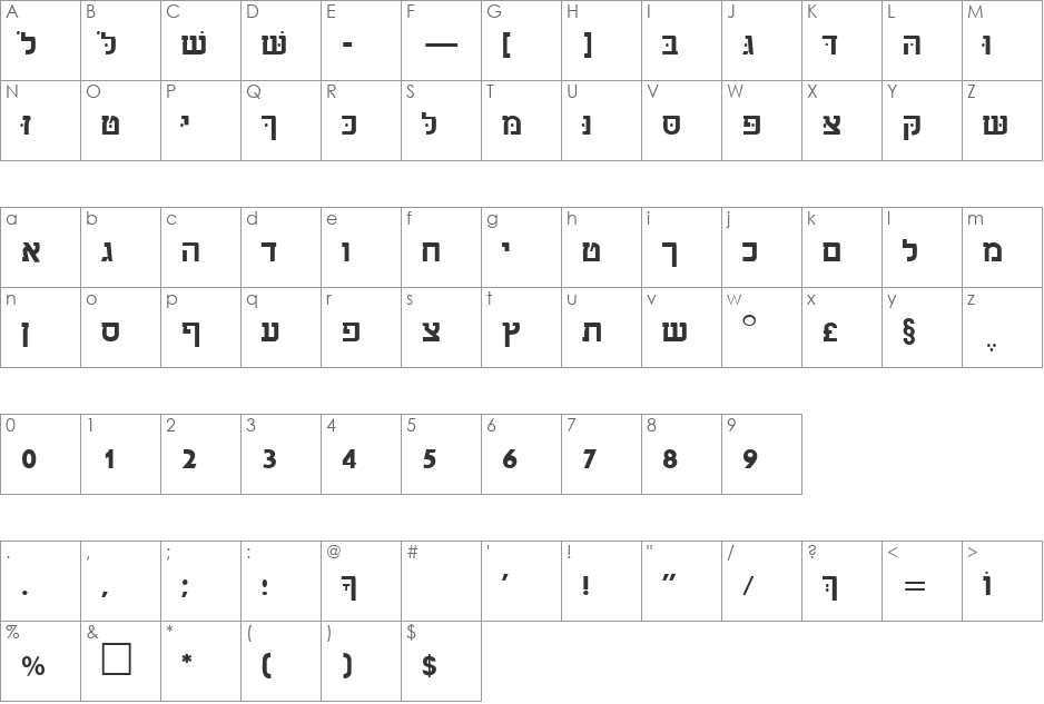 SabraSSK font character map preview