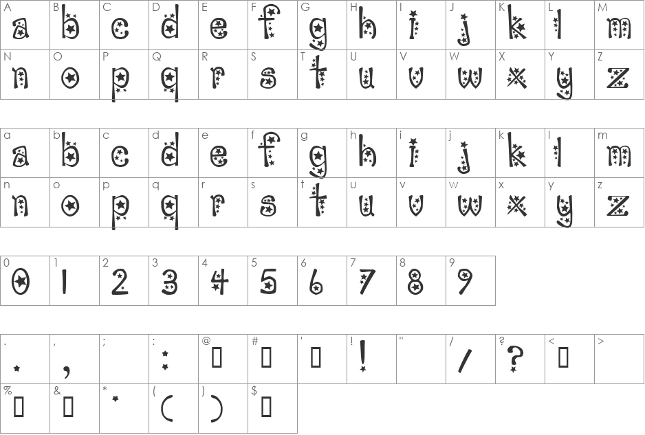 sabrina star font character map preview