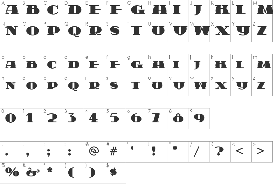 Sabrina Zaftig NF font character map preview