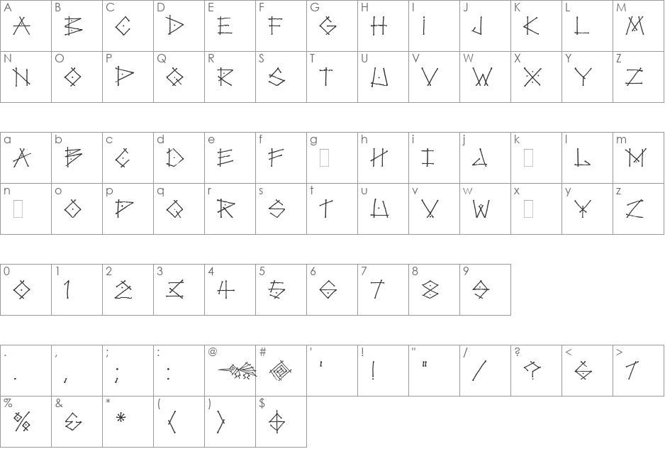 Sack font character map preview
