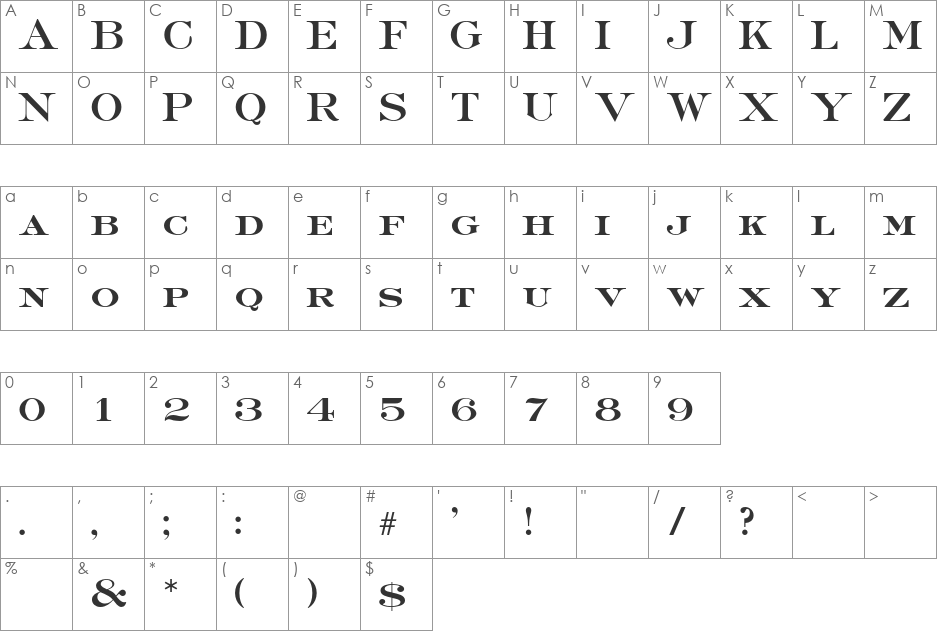 Sackers Roman Heavy AT font character map preview