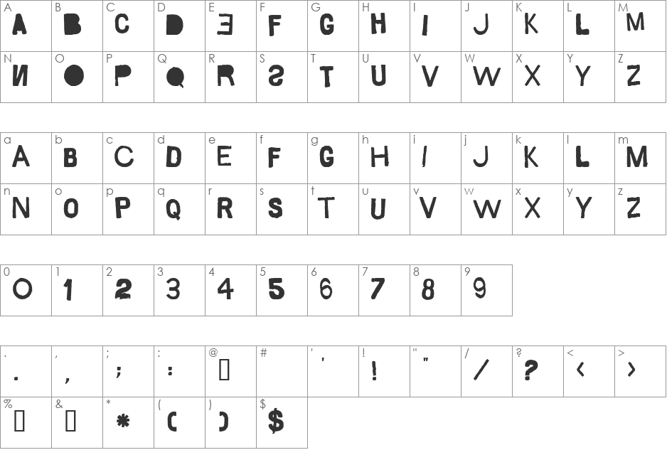 Saco de P font character map preview