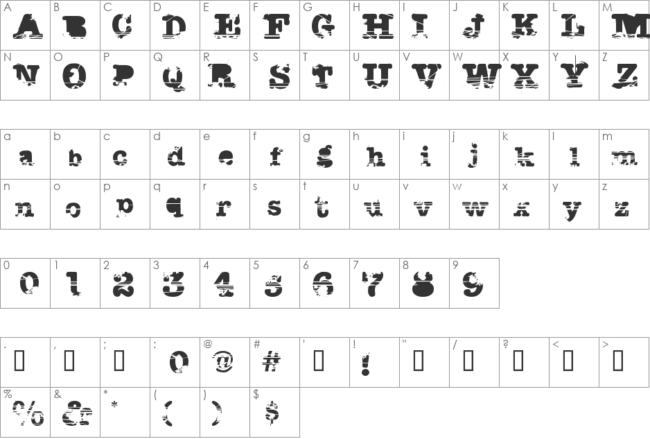 Sacrafical font character map preview