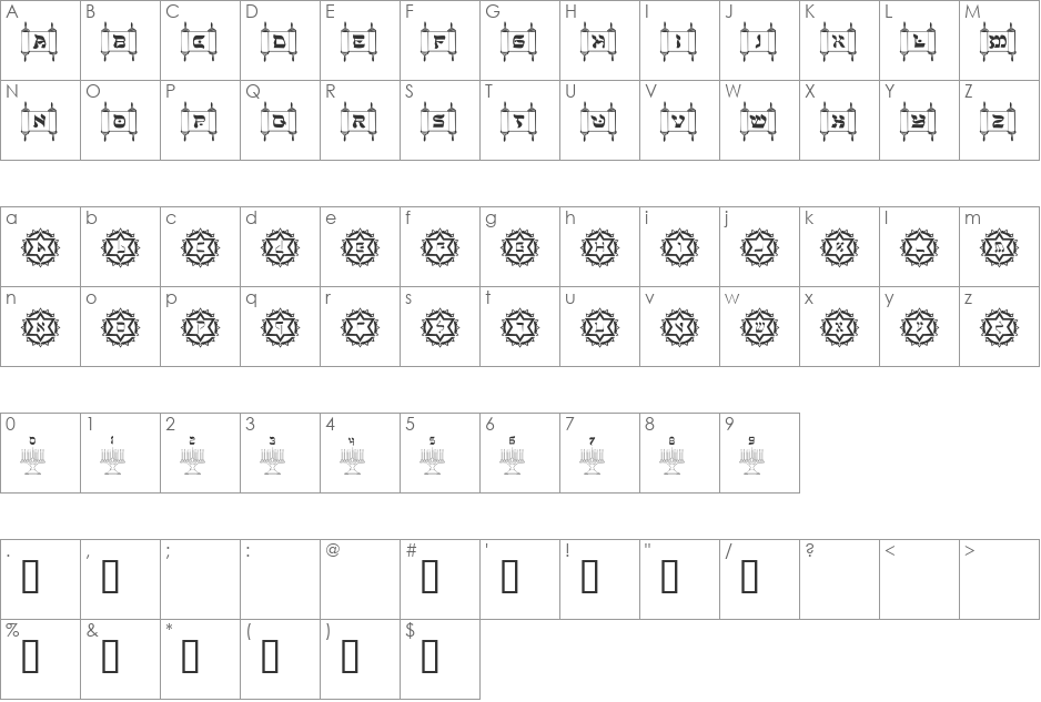 Sacred Icons font character map preview