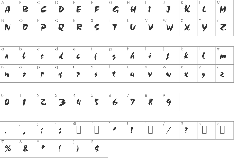 Sacrifice font character map preview