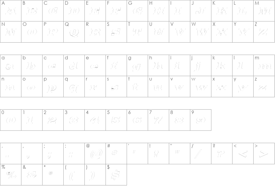 SaddlebagOutline font character map preview