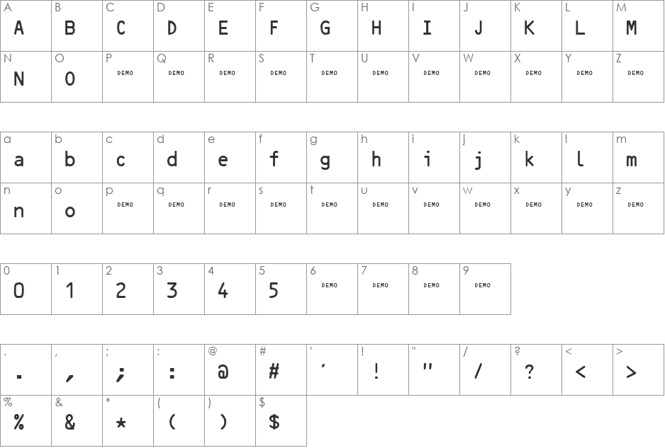 Sadocrbn font character map preview