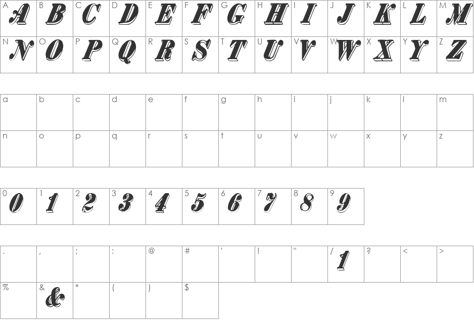Bank Note font character map preview