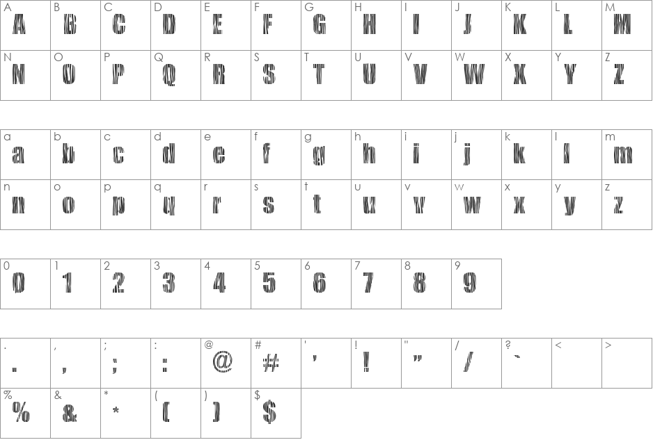 SafariZebra font character map preview