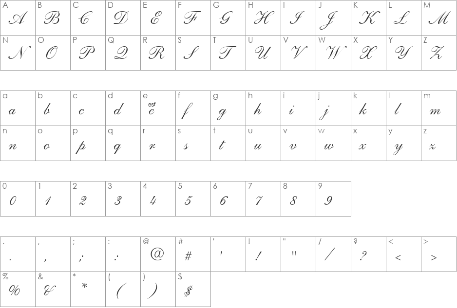 Saffron font character map preview