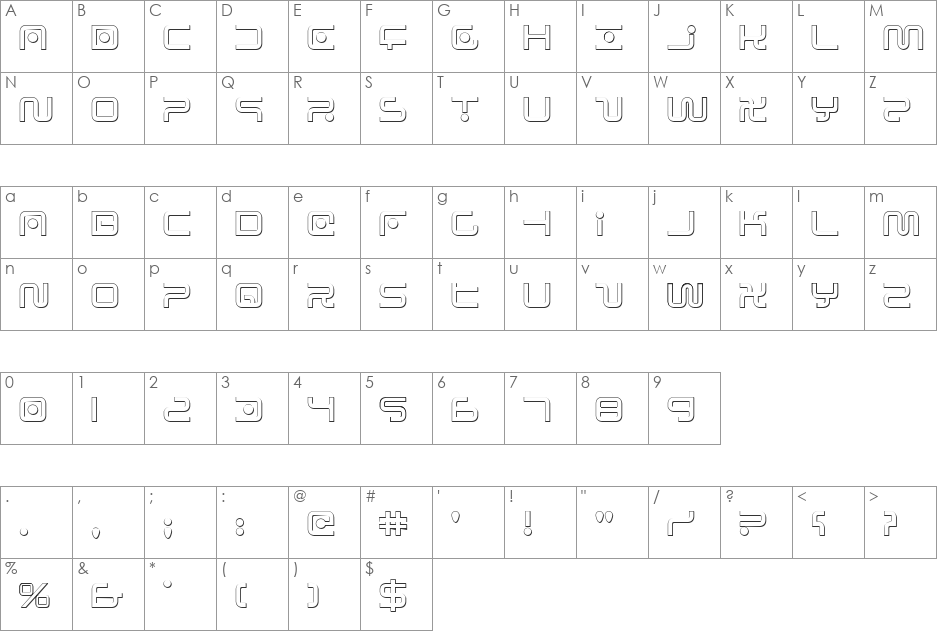 Sagan Outline font character map preview