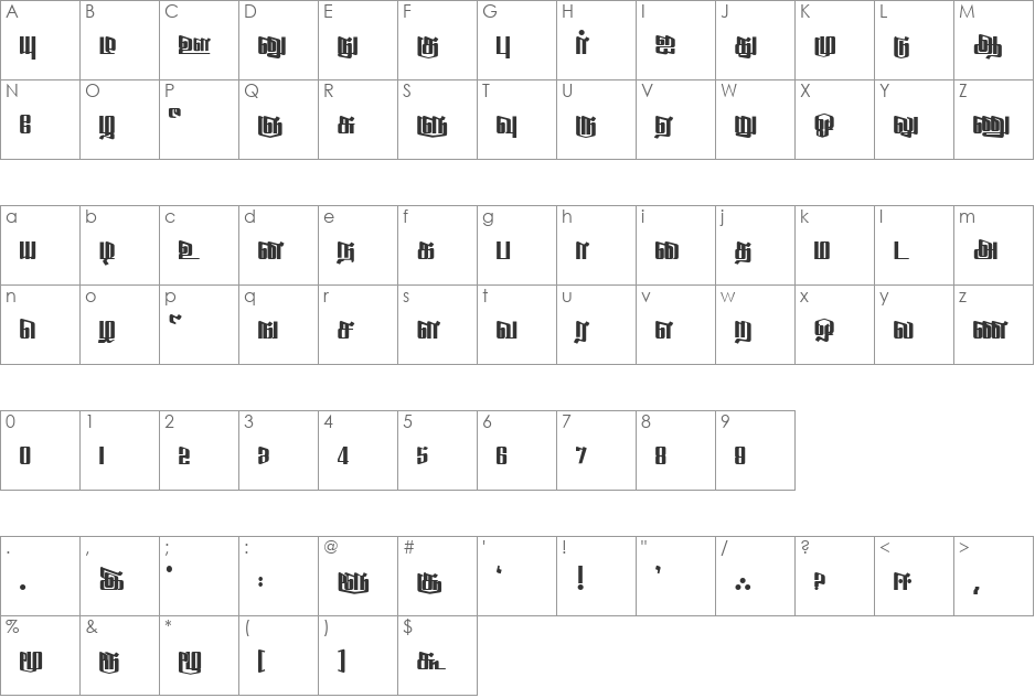 Sahaanaa font character map preview
