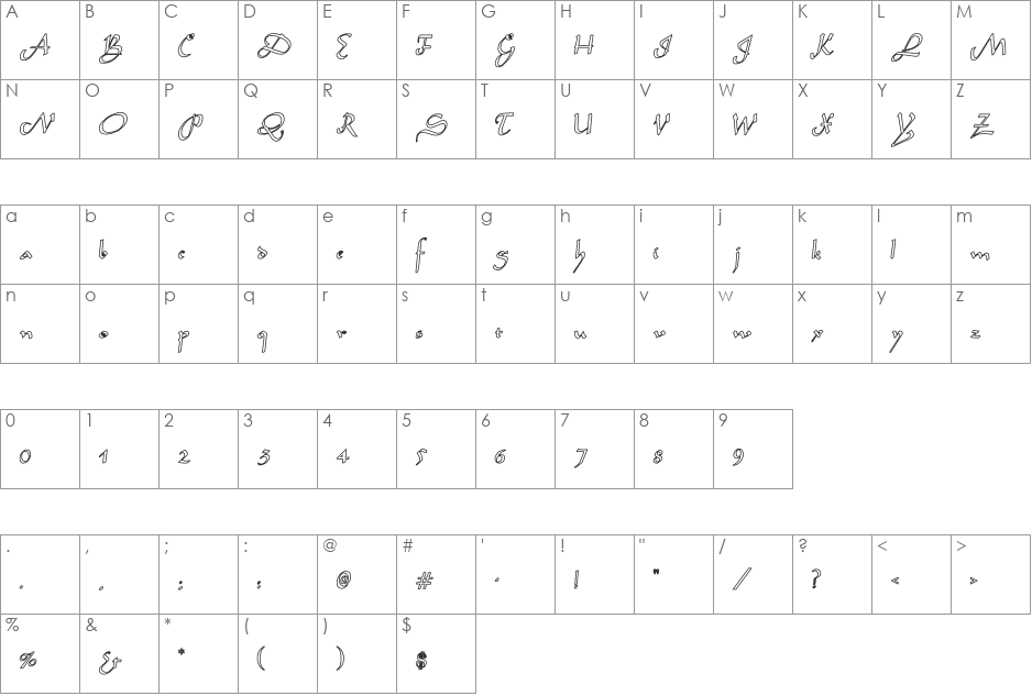 Sahara-Normal Hollow font character map preview