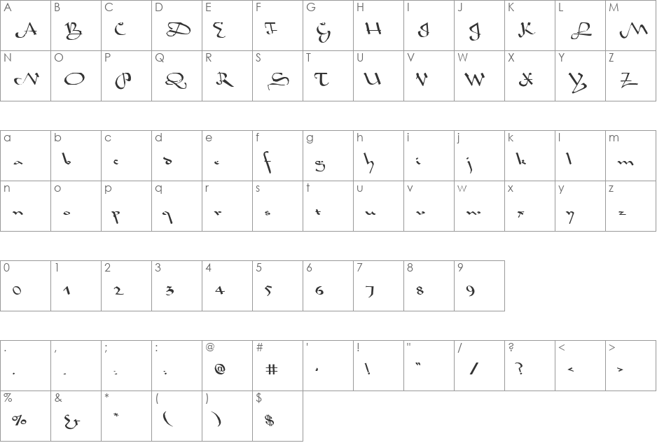 Sahara-Normal Wd Lefti font character map preview