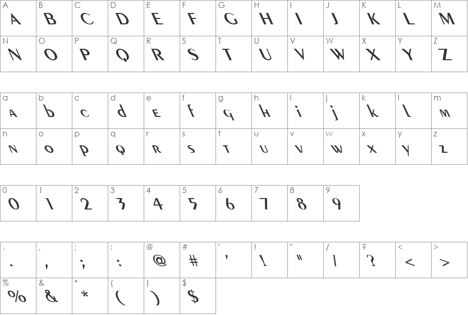 Sailor Extreme Lefti font character map preview