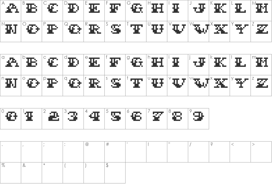 Sailor Stitch font character map preview