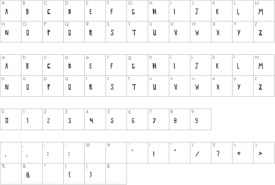 Sailors font character map preview