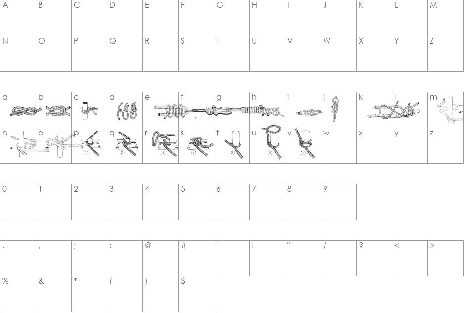 SailorsKnots font character map preview