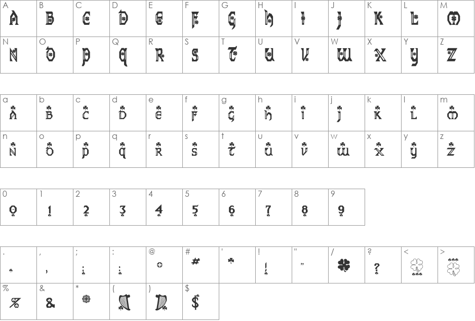 Saint Paddy font character map preview