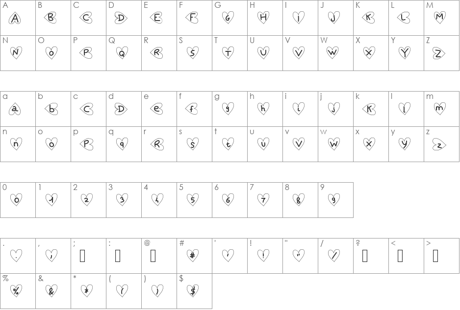 SaintValentin font character map preview
