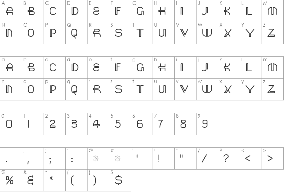 Saisa font character map preview