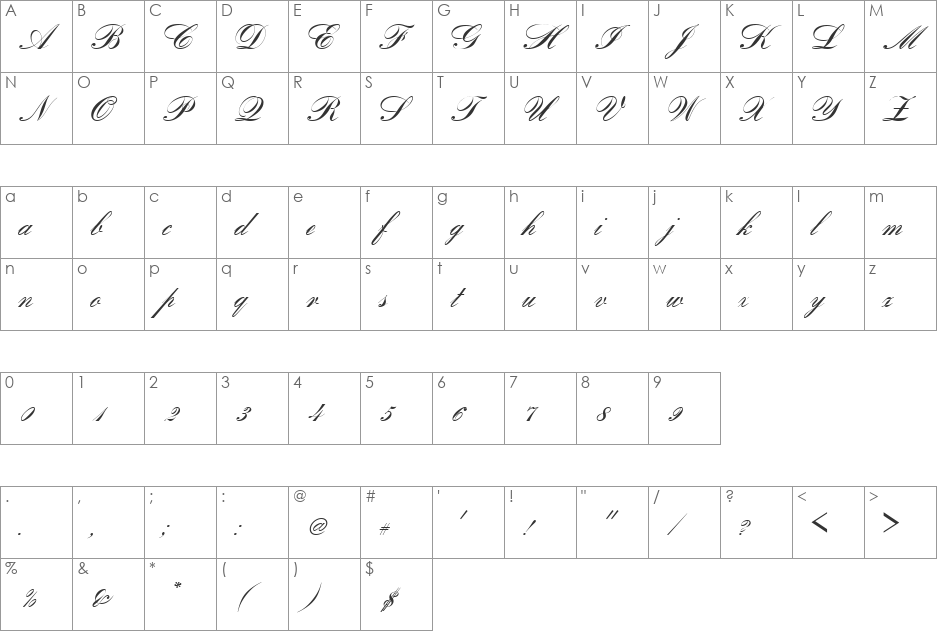 BankScrD font character map preview