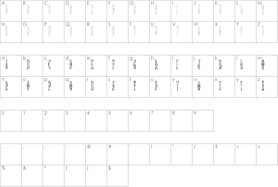 Sajou Fancy Gothic font character map preview
