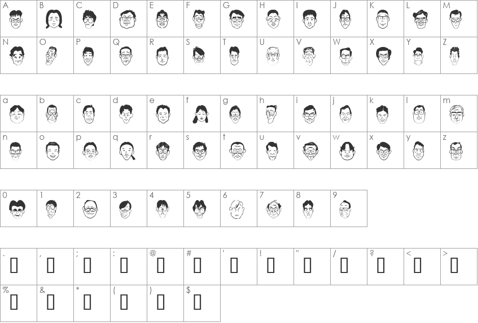 SakabePeople03 font character map preview