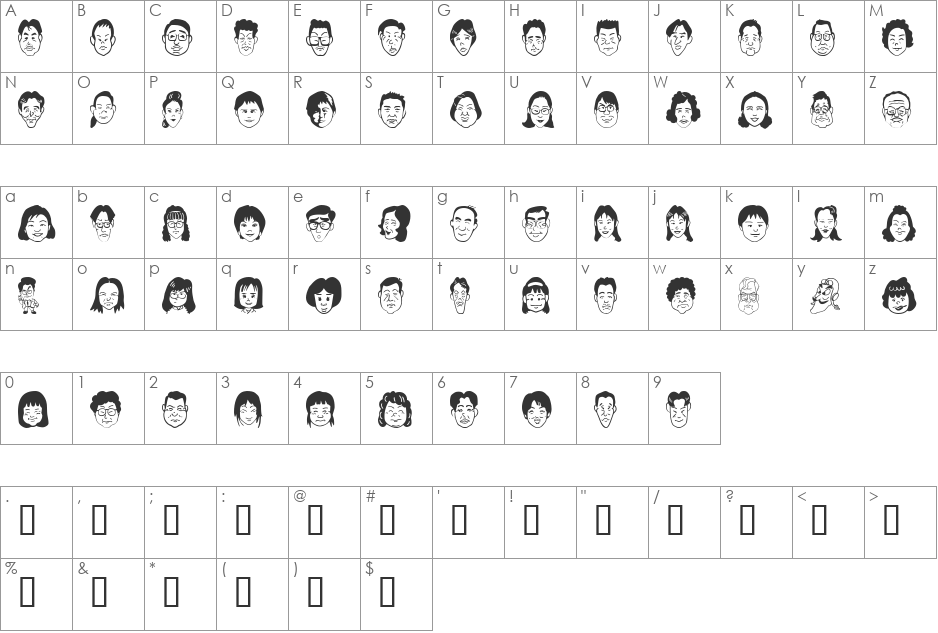 SakabePeople07 font character map preview