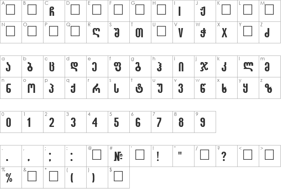 Sakar Mtavr font character map preview
