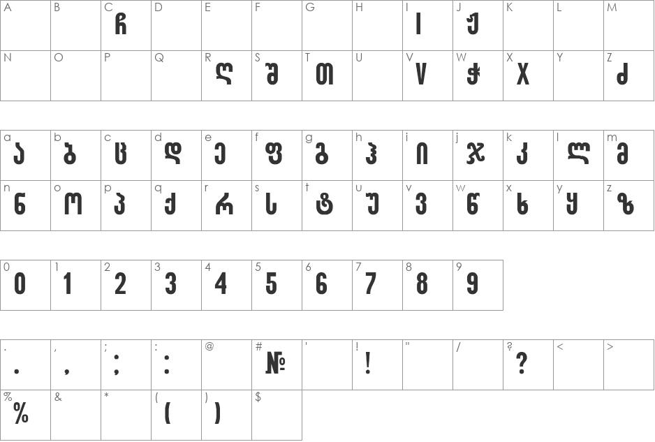 SakarMtavr font character map preview