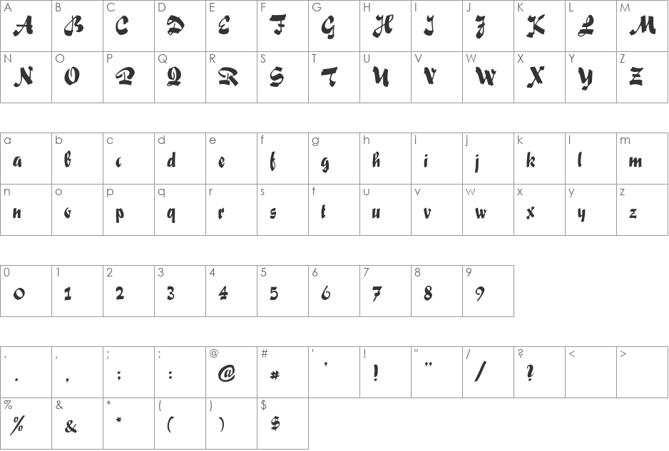 Saki font character map preview