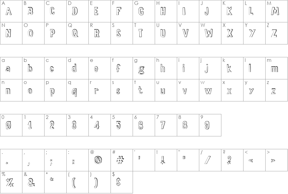 Sala de Fiestas Out font character map preview