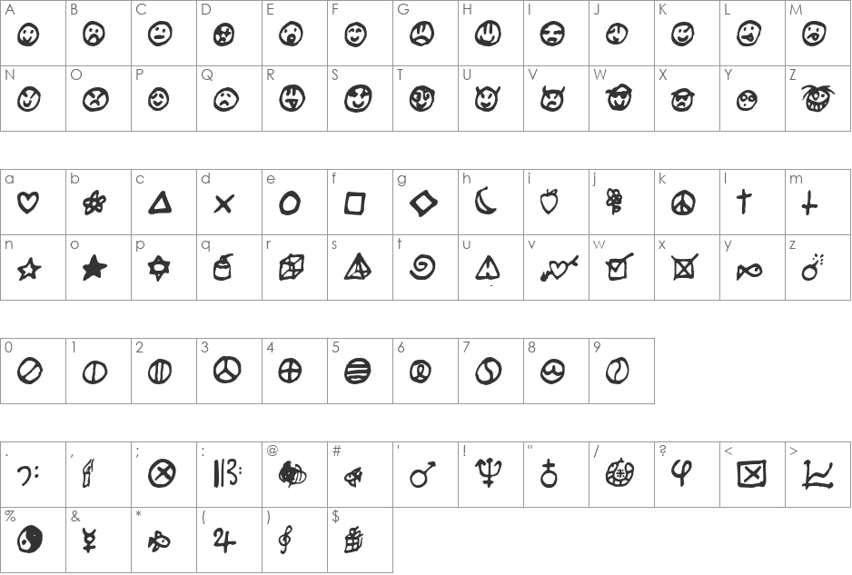 Salade De Fruits font character map preview