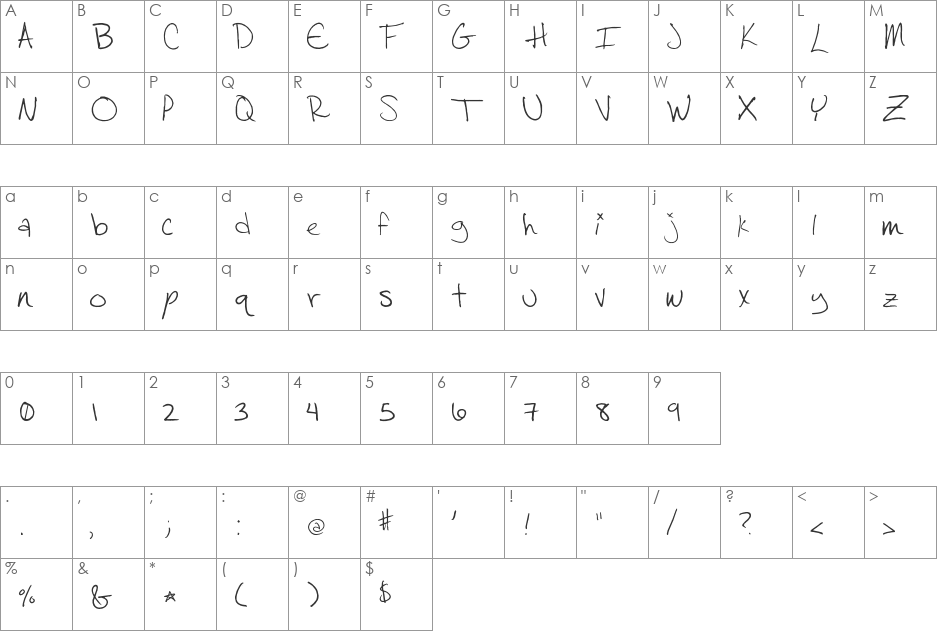 Salamander font character map preview