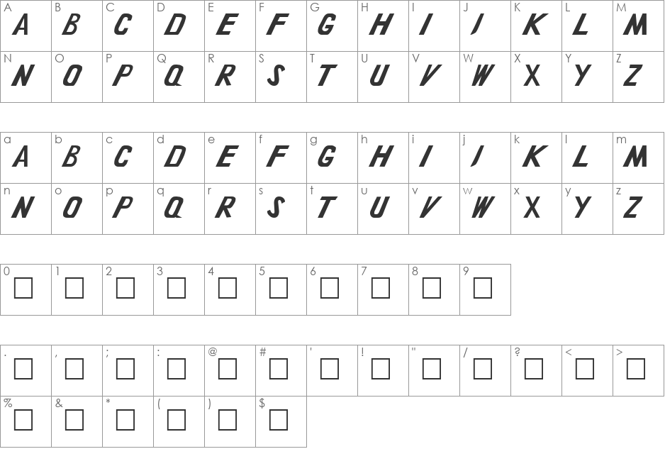 Salamander font character map preview