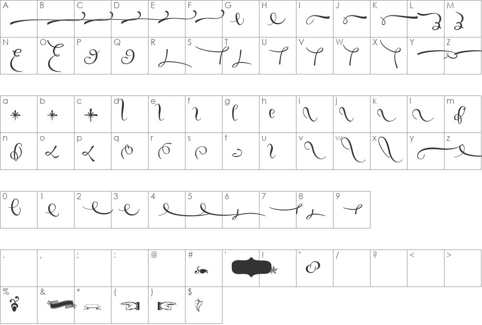 Salamander Ornaments font character map preview