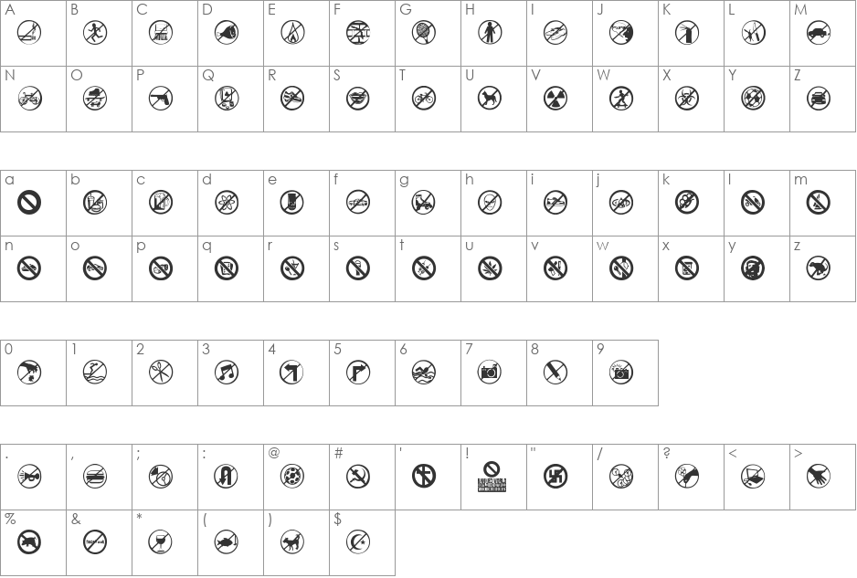 Banned World font character map preview