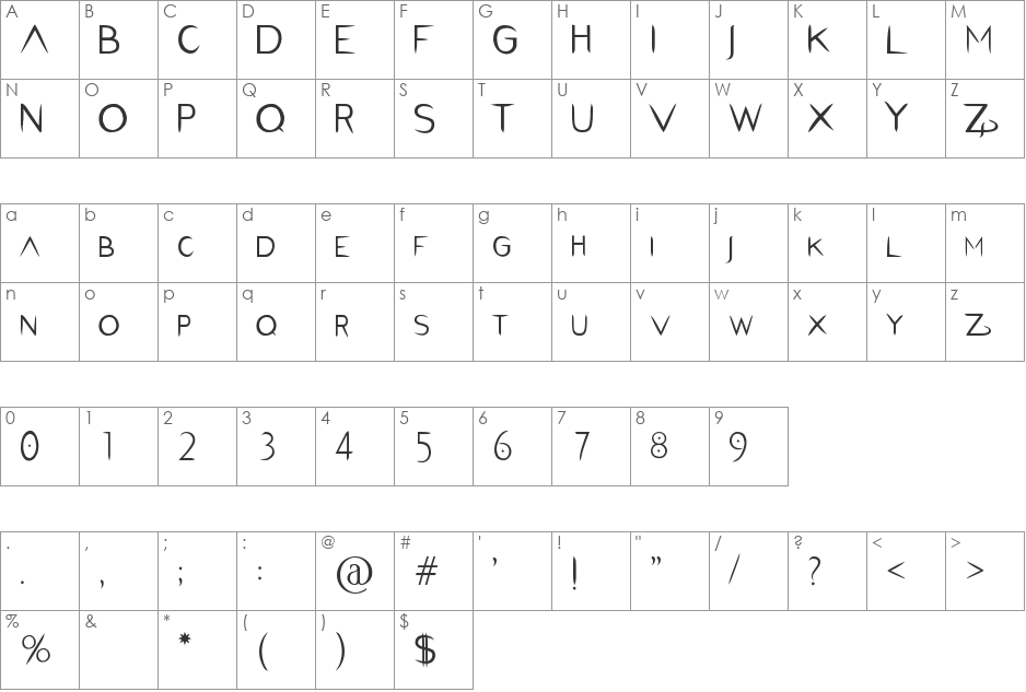 Salem by Theyann font character map preview