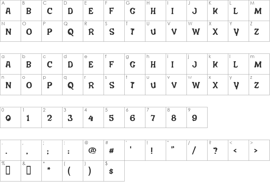 Salem Ergotism font character map preview