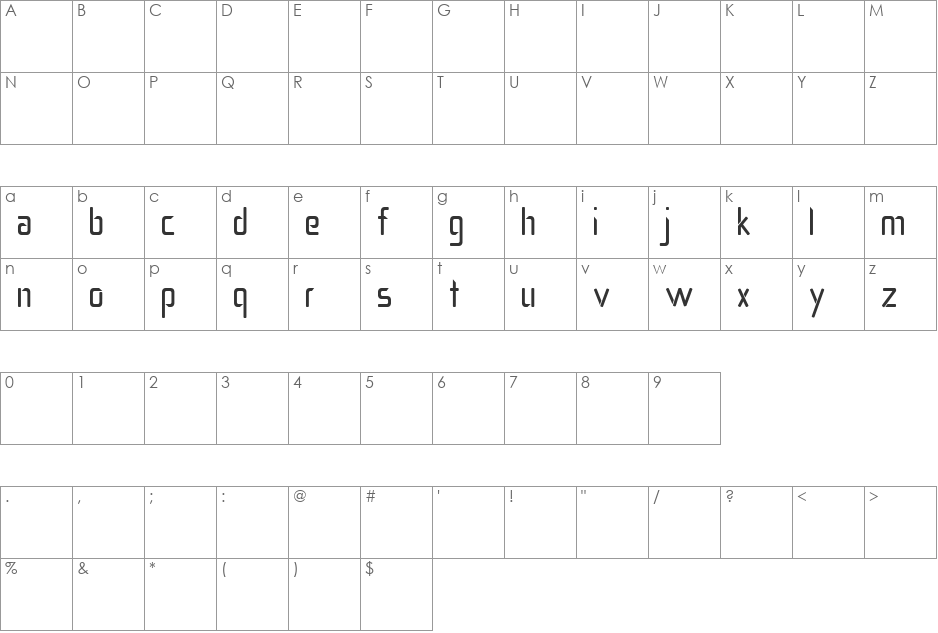 Salient font character map preview