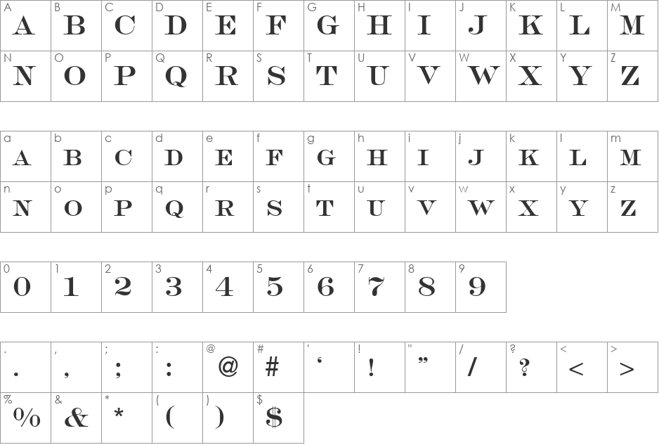 SalingerSmc font character map preview