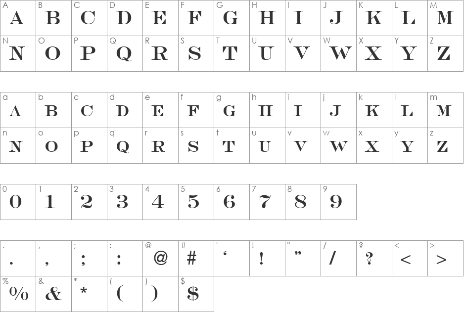 SalingerSmc DB font character map preview