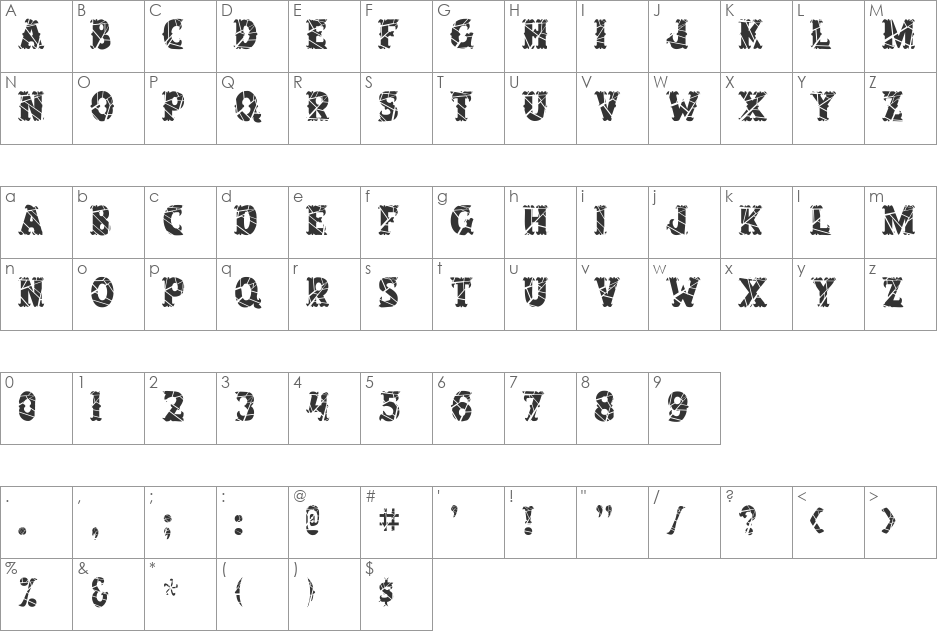 SalloonCracked font character map preview