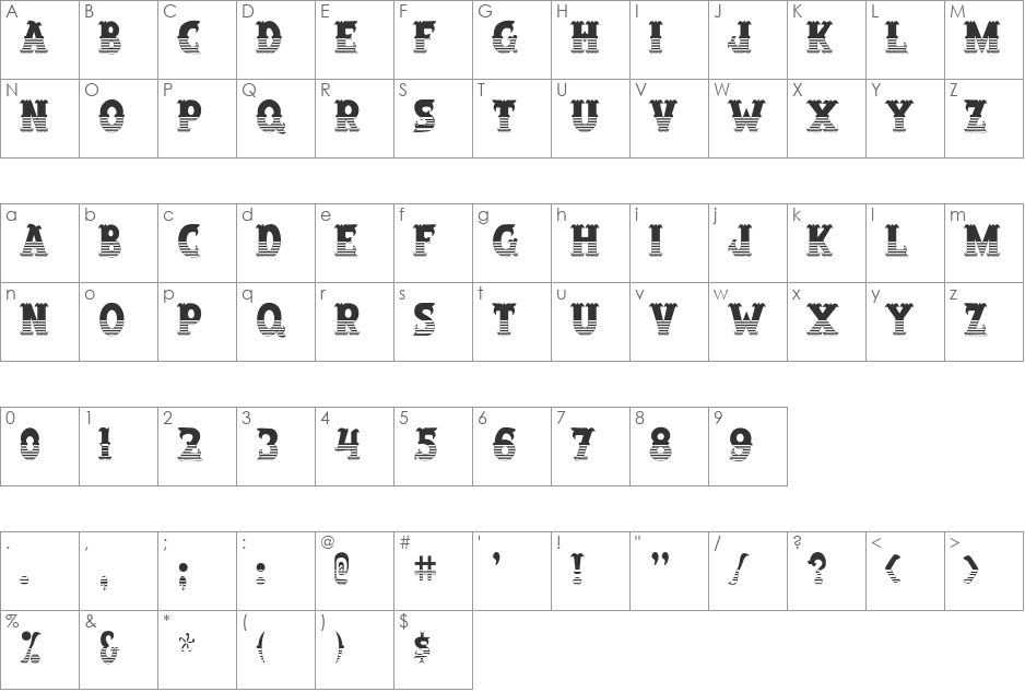 SalloonStripeBottom font character map preview