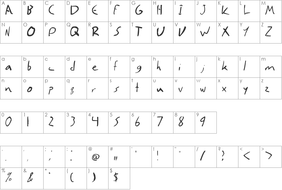 Salma Hand font character map preview