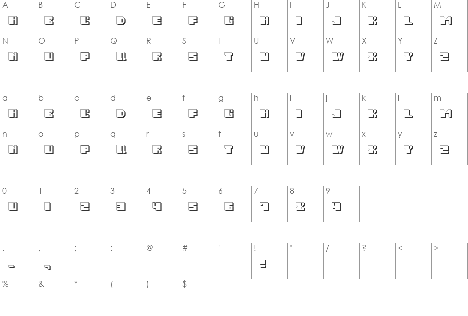 Salmiak Shadow font character map preview