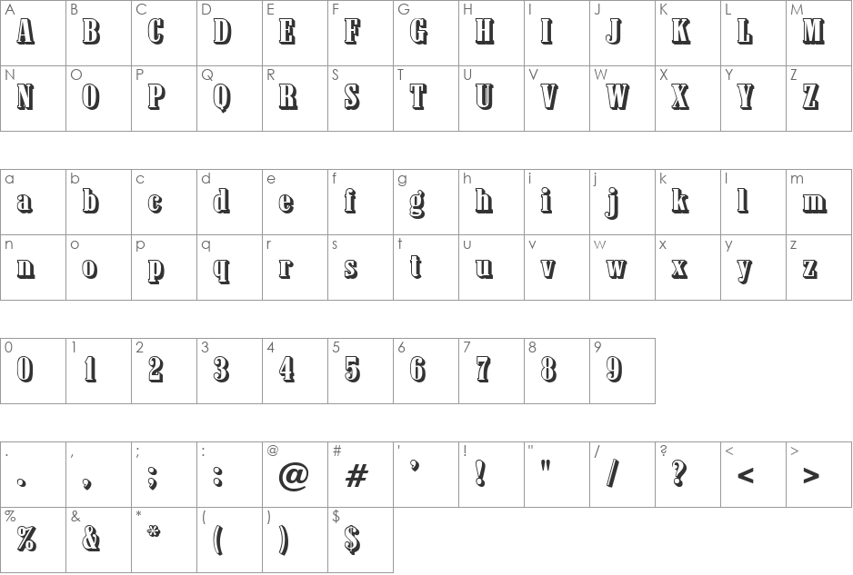Saloon font character map preview