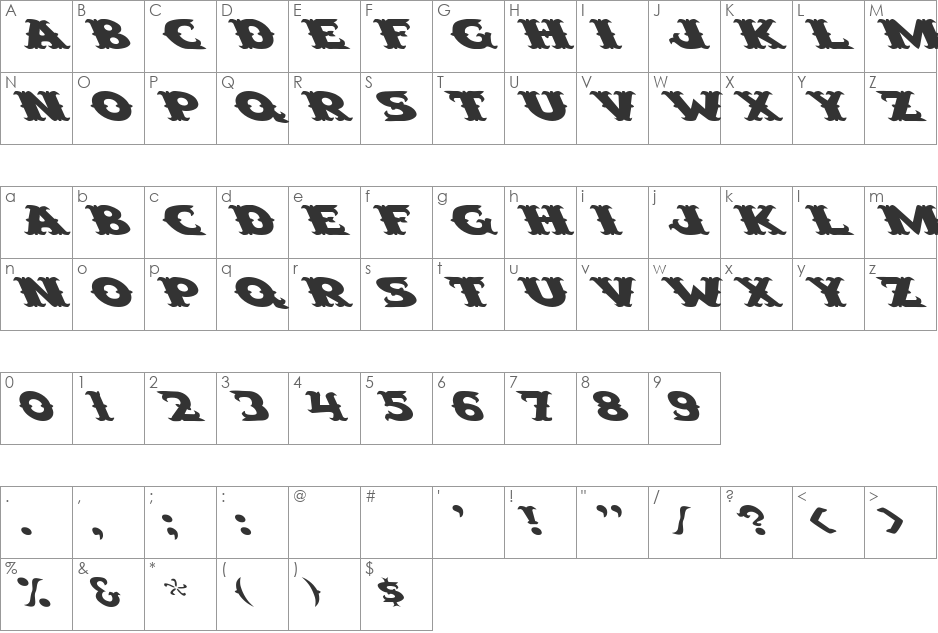 Saloon Ext Wd Lefti font character map preview